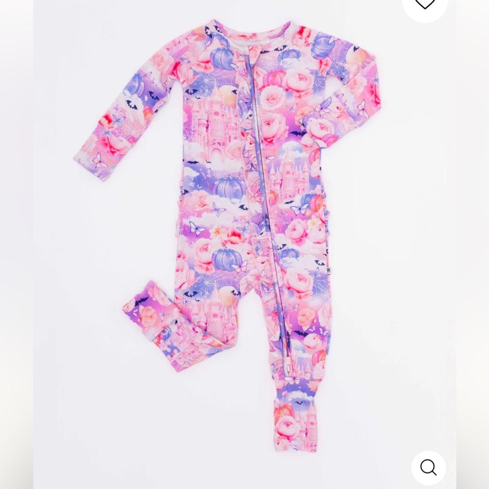Bums and Roses Romeo and Ghouliet Convertible Ruffle Romper sleeper 9/12m